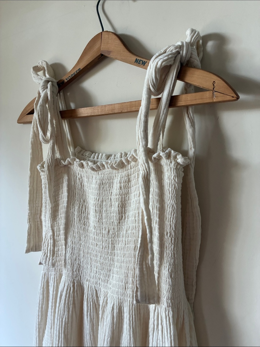 NOTHING FITS BUT Momoka Maternity gauze cotton smocked Eggshell tie midi maxi - Picture 7 of 9